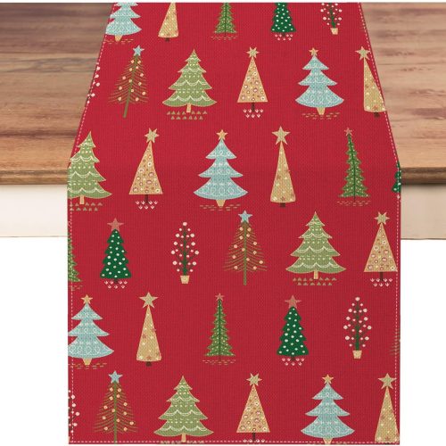 1 Christmas Table Runner 13x72 Inch, Red Pine Trees Table Decors for Seasonal Winter Xmas Holiday Home Kitchen Dining Party Indoor Outdoor