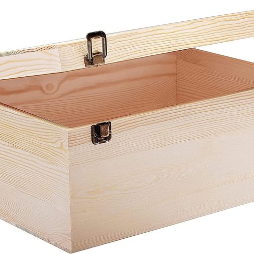 1 Large Wooden Box - 14" x 10" x 6.5" - Unfinished Pine Wood Box for Crafts, Storage, Keepsakes & Memory - Hinged Lid