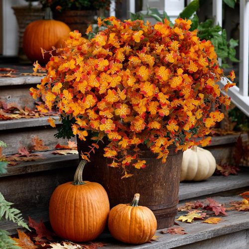 Artificial Fall Flowers Outdoor Fake Mums - 12 Bundles Fake Plants UV Resistant No Fade Faux Plastic Greenery Garden Porch Patio Fall Home Decor(RedOrangeYellow)