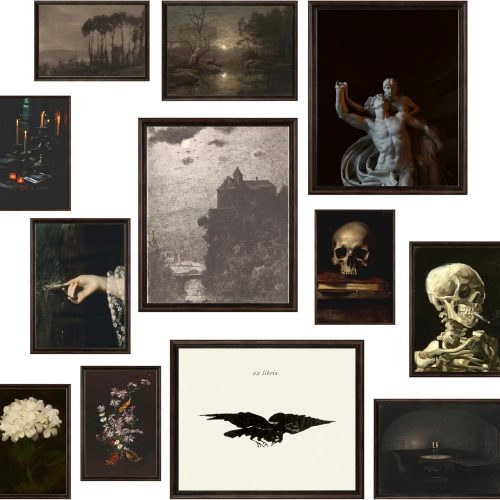 1 97 Decor Dark Academia Decor For Bedroom - Gothic Home Decor Aesthetic, Moody Dark Academia Wall Art, Vintage Halloween Posters For Room Aesthetic, Spooky Gothic Pictures Goth Decorations (UNFRAMED)