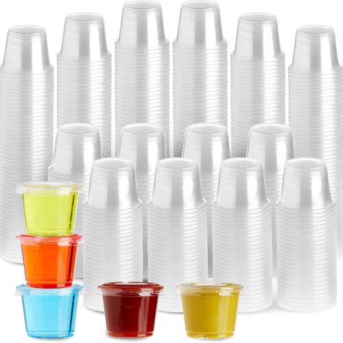 Juvale Disposable Cups with Lids - 1 oz Plastic, Clear, 500 Pack - Condiment Cups & Sauce Containers & Sample Containers