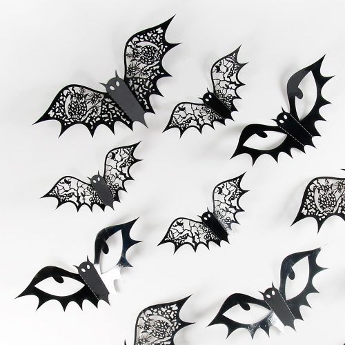 Halloween Decoration 48Pcs Reusable Black Bats Wall Stickers with Double Sided Foam Tape Large Hollow Bats Wall Decals for Wall Bedroom Fireplace Ceiling Halloween Party Indoor Outdoor Decor Supplies