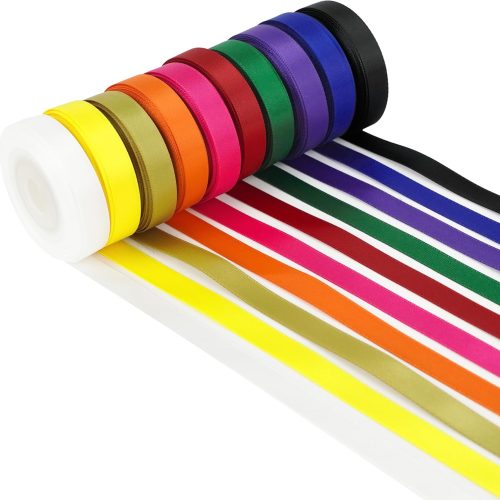 MEEDEE Rainbow Ribbon Set Solid Color Assortment 10 Colors Double Faced Satin Ribbon for Gift Wrapping Double Sided Christmas Ribbon Party Decorations, 3/8" X 5 Yard Each Total 50 Yds Per Package