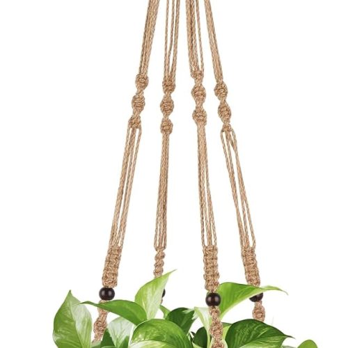 43 Inch Macrame Plant Hanger Large for up to 12 Inch Pot Extra Long Hanging Plant Holder No Tassels Hanging Planter Basket with Wood Beads for Indoor Outdoor Home Decor, Brown