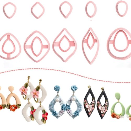 Polymer Clay Cutters for Earrings, 10 Shapes Clay Studs Earrings Cutters for Polymer Clay Jewelry Making Tools (B)