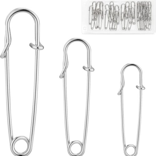 48 Pcs Heavy Duty Safety Pins Assorted Sizes 2'', 2.8'', 3'', Large Safety Pins, Pack of 48 Strong, Sturdy Bulk Pins, for Clothes, Blankets, Crafts, Kilts, Stainless Steel Wire Extra Sturdy