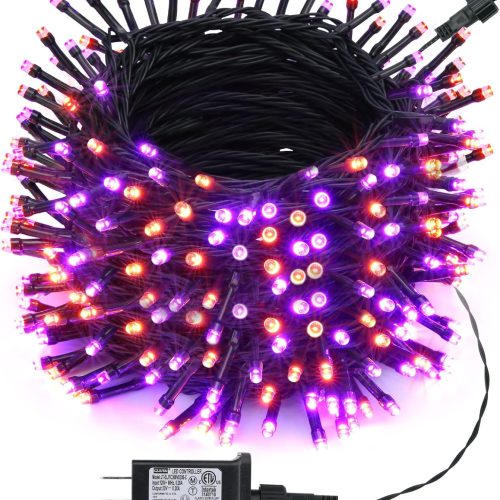 Halloween Orange & Purple Lights, 131ft 350 LED Plug in String Lights with 8 Modes and Timer, Connectable, Waterproof Halloween Outdoor Lights for Home, Party, Garden,Holiday Decorations