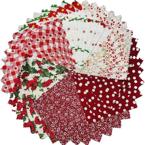 Red Cotton Quilt Fabric Squares 5''x5'', Rose Floral Fabric Bundles Charm Packs for Baby Girls, Quilting Squares for Patchwork and DIY Crafts (42Pcs)