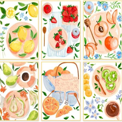 6 Packs Paint by Numbers Kit for Adults, DIY Fruit Adult's Paint by Numbers on Canvas, Easy Acrylic Watercolor Oil Painting by Number Without Frame(8x12 in)