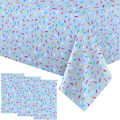 Oudain 3 Pieces Sprinkle Table Cloth Disposable Plastic Confetti Tablecloth 108 x 54 Inches Rectangle Baby Sprinkle Decorations for Girls Boys Birthday Wedding Baby Shower Party Supplies Favor (Blue)