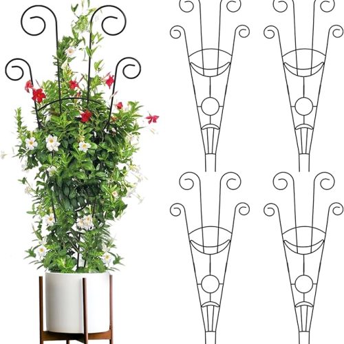 Trellis for Climbing Plants Indoor 4 Pack 30 Inch,Rustproof Metal Garden Trellis for Potted Plants,Sturdy Houseplant Support Indoor Outdoor for Ivy Pothos Monstera Hoya Flower Vine (Black Moon)