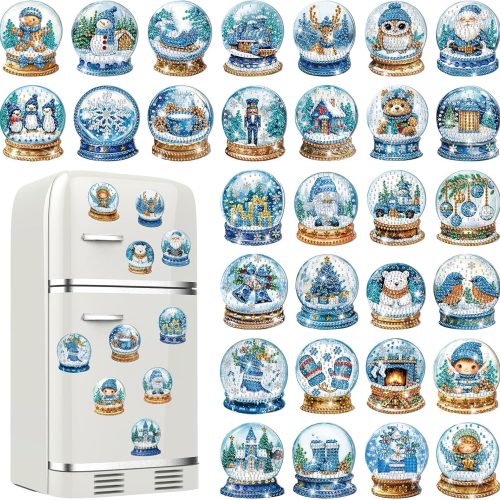 30 Pcs Christmas Magnetic Diamond Art Decor Holiday Ugly Sweater Diamond Magnets Kits Winter Fridge Magnet Refrigerator Sticker DIY Art Craft for Beginners Gifts Home Car Garage Decors