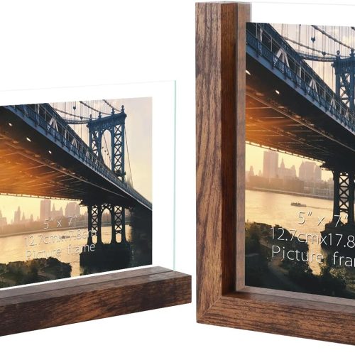 Lavezee 5x7 Picture Frames Set of 2, Double Sided Frame Display Holder with Rustic L Shaped Horizontal Vertical Stand for 5 by 7 Photo, Desktop or Tabletop Decor