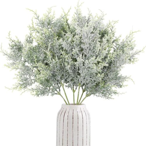 DIYDEC 10 Pack 20" Christmas Artificial Pine Branches Long Snowy Pine Branches Christmas Greenery Cedar Picks Frosted Faux Stems for Xmas Tree Garland Wreath Vase DIY Crafts Home Winter Decorations