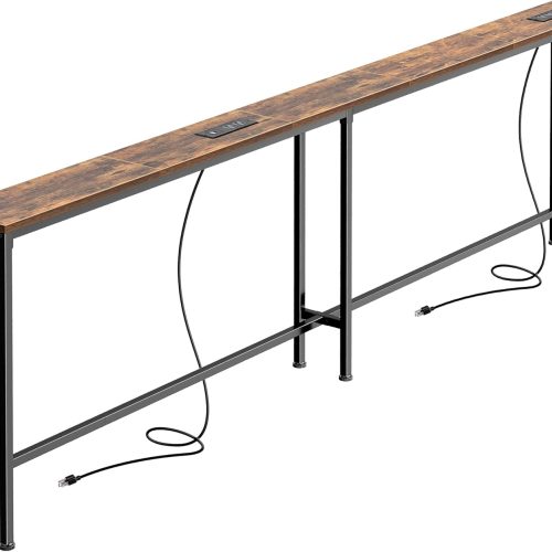 79 Inch Sofa Table with 2 Power Outlets and USB-C Ports, 5.9 Inch Narrow Console Table with Storage, Long Entryway Hallway Couch Table Behind Sofa, Small Spaces, Living Room, Rustic Brown