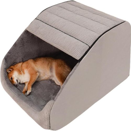 1 Extra Large Dog Bed House, Cozy Dog House Indoor, Memory Sponge, Plush Dog Cave Bed Crate Cushion with Non-Slip Bottom for Medium Large Dogs (Grey, XL)