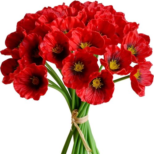 Mandy's PU Red Poppy Artificial Flowers 30 Stems 11.6" Realistic Faux Flowers for Wedding Centerpiece Home Decor DIY Arrangements