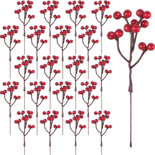 YIYA 24 Pack Red Berries Christmas Decor 7" Artificial Red Berry Stems Fake Burgundy Berry Picks for Christmas Tree Decorations Christmas DIY Crafts Xmas Ornaments Wedding Home Decor