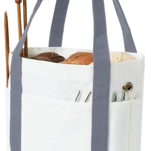 Yarn Bag, Canvas Crochet Tote Knitting Bag, Yarn Storage Organizer Holder for Crocheting, Crochet Accessories, Knitting Needles Project Bag, Portable Knitting Bags and Totes