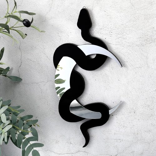 Black Snake and Crescent Moon Mirror Gothic Wall Decor Gothic Snake Decor Boho Hanging Mirrors Home Decorative Wall Art for Living Room Bathroom Bedroom Hallway