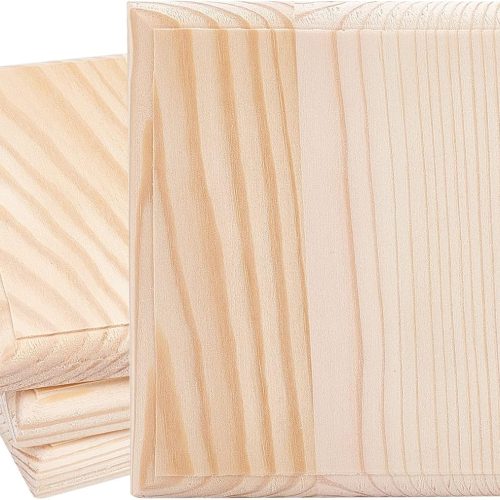 OLYCRAFT 4pcs 4.7" Squares Unfinished Wooden Base Natural Pine Wood Plaque for DIY Craft Projects Engraving Carving Home Decorations