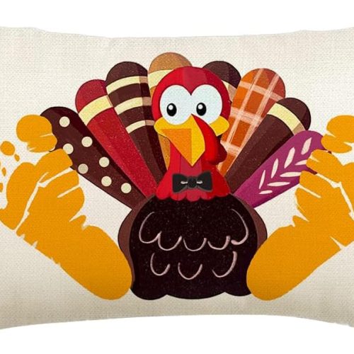 RABUSOFA Fall Thanksgiving Turkey Throw Pillow Covers 12x20 Inch for Outside,Orange Outdoor Farmhosue Autumn Lumbar Cushion Cases Decoration for Home Sofa Couch