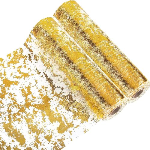 Gold Table Runner 2 Pieces, Sequin Glitter Foil Metallic Mesh Gold Table Runners Roll 11x108 Inch, Table Decorations for Wedding, Christmas, Birthday Party