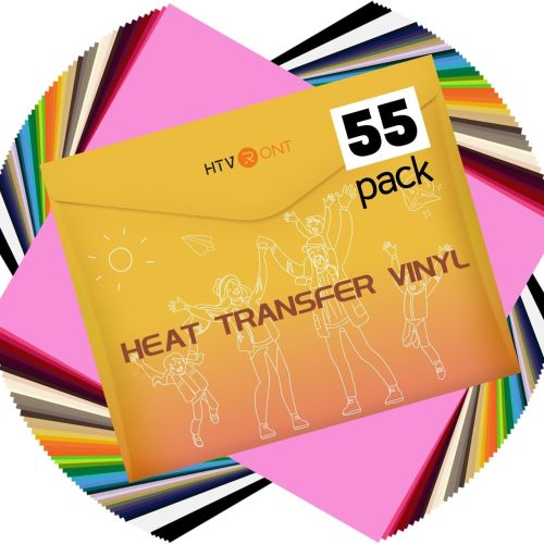 HTVRONT Heat Transfer Vinyl - 55 Pack 12" x 10" Iron on Vinyl Compatible with Cricut Cutting Machine, 44 Assorted Colors HTV Vinyl with 1 PTFE Sheet for All Cutter Machine - Easy to Cut & Weed