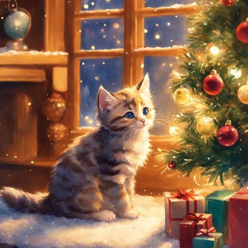 FHBUBPUP Christmas Cat Diamond Painting Kits for Adults, DIY Animal Full Drill Round Diamond Painting Art Kit, Gem Painting Art Craft for Home Decor Gift 12×12inch 30x30cm
