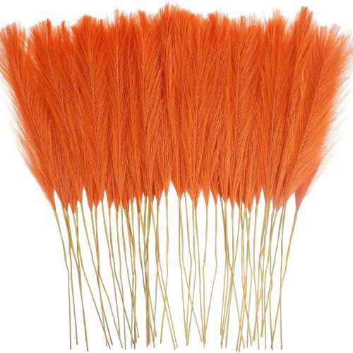 50pcs Burnt Orange Faux Pampas Grass Decor, 21.6" Short Artificial Fall Pompous Grass Floral Fake Orange Pompas Grass Branches Vase Filler Flower Arrangement for Home Wedding Fall Decor