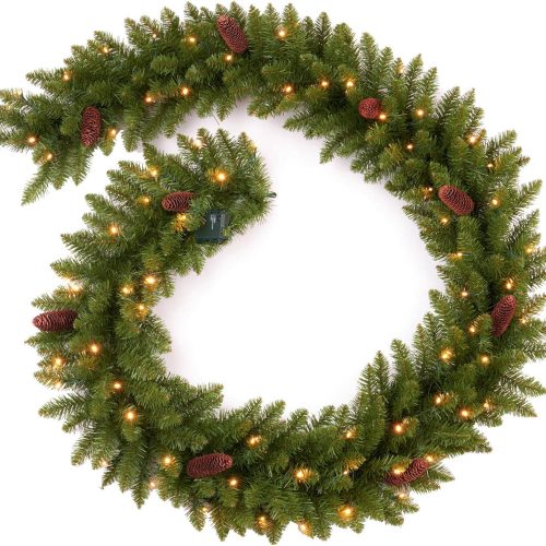 9 FT Christmas Garland Pre-lit 70 LED Lights Holiday Artificial Decor for Stairs Mantle Door Indoor Outdoor Garland with Battery Operated Timer