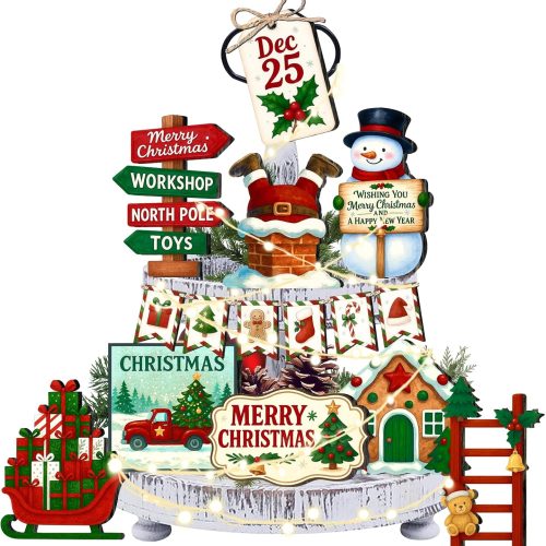18pcs Christmas Tiered Tray Decoration Set - Santa Claus Snowman Christmas Tree Gingerbread Man Tiered Tray Decoration, Farmhouse 3D Winter Sign for Home, Farmhouse Tabletop, Office Desk Decoration