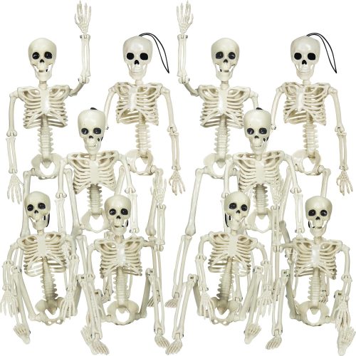 XONOR 16” Posable Halloween Skeleton- Full Body Halloween Skeleton with Movable Joints for Haunted House Props Decorations (10pcs)