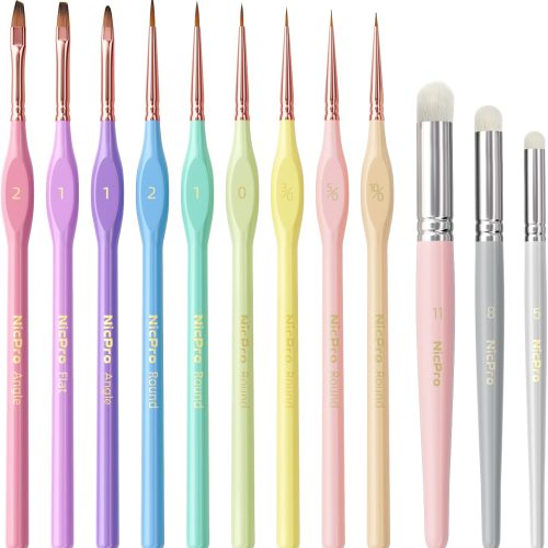 Nicpro 12PCS Fine Detail Paint Brush Drybrush Set, Aesthetic Pastel Fine Tip Miniature Paint Brushes for Acrylic Oil Watercolor, Crafts, 40K Models, Miniatures, Rock Painting, Paint by Numbers