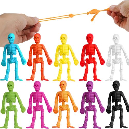 100 PCS Halloween Stretchy Skeleton Toys, Squishy Stretchy Skull Toys Classroom Prizes for Student Rewards, Happy Halloween Goody Bag Fillers, Halloween Sticky Toys for Kids, Boys & Girls