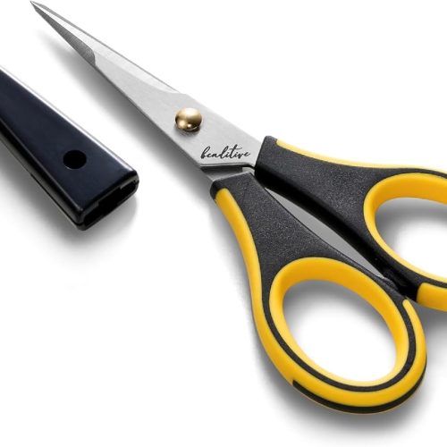 Beaditive Precision Craft Scissors - Stainless Steel Blades With Safety Cap - Ultra Sharp Tip & Non-Slip TPR Handles - For Adult & Kid Paper Crafting, Scrapbooking, Home, Office, and School Use