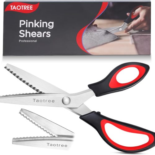 Pinking Shears for Fabric Cutting, Taotree 9.5" Sewing Scissors, Zig Zag Craft Scissors Decorative Edge, Fabric Sewing Supplies, Professional Handheld Dressmaking Arts Crafting Scrapbooking Supplies