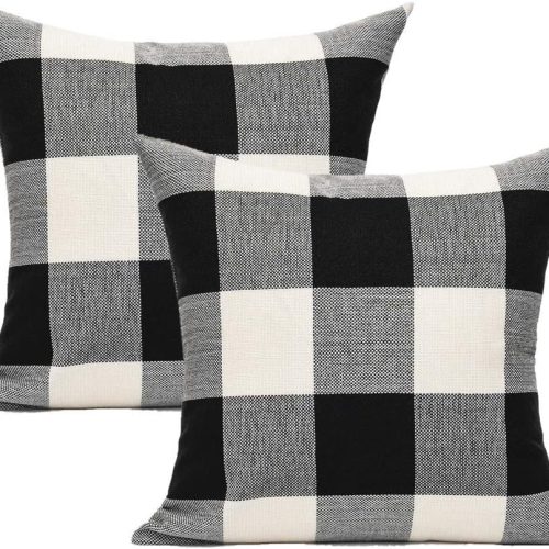 1 Outdoor Farmhouse Buffalo Plaids Throw Pillow Covers 18x18 Set of 2 Black White Decorative Classroom Front Porch Classic Decor Retro Boho Cushion Cases Fall Home Rustic Check for Couch Patio