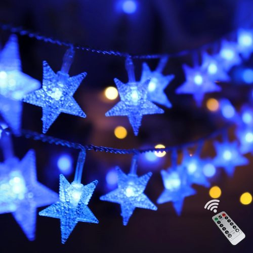 Blue Christmas Decorations Star Lights, 20 Ft 40 LED Battery Operated Fairy String Lights, 8 Modes & Timer Hanging Decor Bedroom Xmas Decor Indoor Outdoor Christmas Decorations