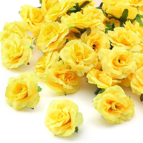 100 Pcs Mini Yellow Roses Artificial Flowers Bulk, 1.9" Small Silk Fake Roses Flower Heads for Decoration, Wedding Centerpieces Bridal Shower Party Home Decor,DIY Crafts(Yellow)