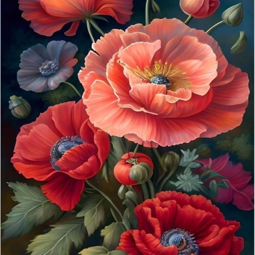 Mandun Flowers Paint by Numbers for Adult, Poppy Paint by Numbers Kit for Adults Beginners, DIY Flowers Acrylic Painting on Canvas for Home Wall Art Decor 16x20 Inch