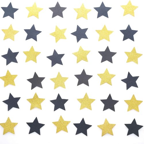 3 Glitter Five Stars Table Confetti Decor - Black Gold Wild One 1st Birthday Graduation Party Twinkle Stars Sequins Wedding New Years Sprinkles Decorations, 200pc