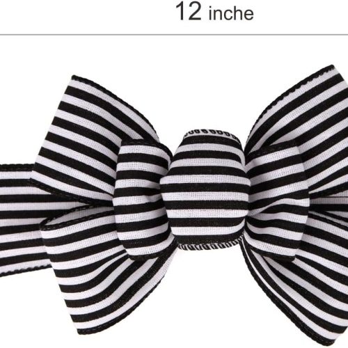 3 2 Pcs Christmas Burlap Bow Handmade Premade Bows for Wreaths Large Decorative Christmas Ornaments Tree Decorations Wrapping Bows Decor (Black White Stripe)