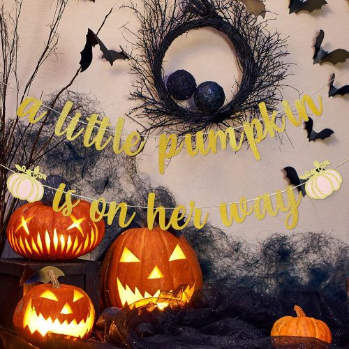 Gold and Pink Glitter A Little Pumpkin Is On Her Way Banner Little Pumpkin Baby Shower Banner for Fall Little pumpkin Pink Birthday Baby Shower Party Decorations
