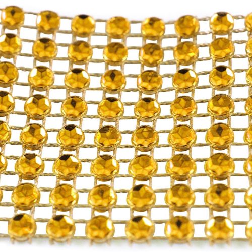 Super Z Outlet Diamond Sparkling Rhinestone Mesh Ribbon Roll for Arts & Crafts, Event Decorations, Wedding Cake, Birthdays, Baby Shower, 1.5" x 3 Yards, 8 Row, 1 Roll ® (Gold)