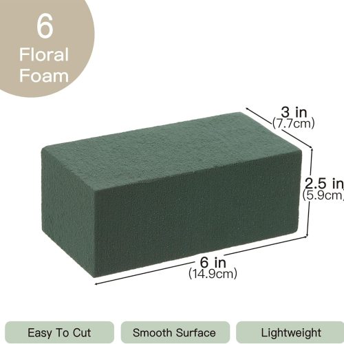 6x3x2.5 Inch Wet Floral Foam Blocks Rectangle Small Size Foam Bricks for Fresh Artificial Flower Arrangements Wedding Centerpiece Party Home Decoration Pack of 6 Green