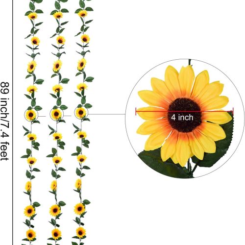 3 Pack Artificial Sunflower Garland Silk Sunflower Vine Artificial Flowers with Green Leaves for Wedding Table Home Decor