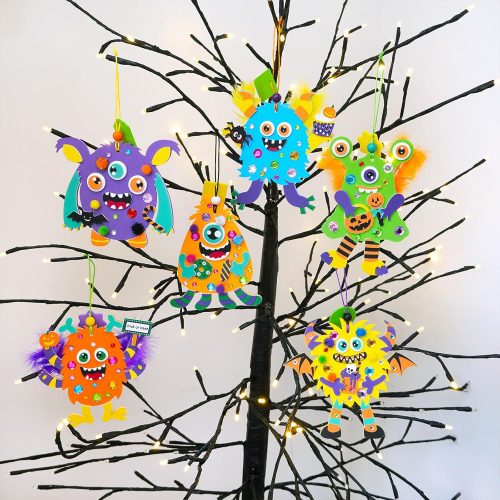 24 Sets Halloween Monster Craft Kits Halloween Crafts for Kids Individual Fall Crafts DIY Monster Ornaments Foam Halloween Arts and Crafts for Kids Classroom Activities Art Project Party Favors