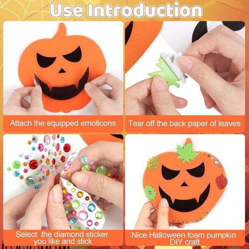 30 Pcs Halloween Foam Pumpkin Craft Kit for Kids,Fall Maple Leaves Adhesive Expression Stickers Rhinestone Marking Pen Bulk for Halloween Party Supplies School DIY Crafts Activities