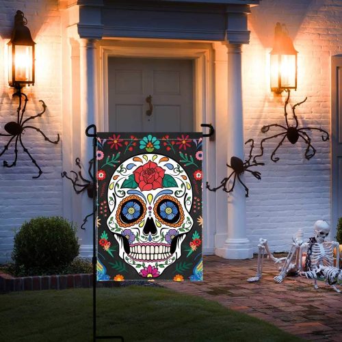 Day of the Dead Garden Flag Dia DE Los Muertos Banner for Outside Vertical Mexican Fiesta House Lawn Banners Yard Porch Sign Patio Outdoor Decorations 12x18" Double Sided Washable Polyester